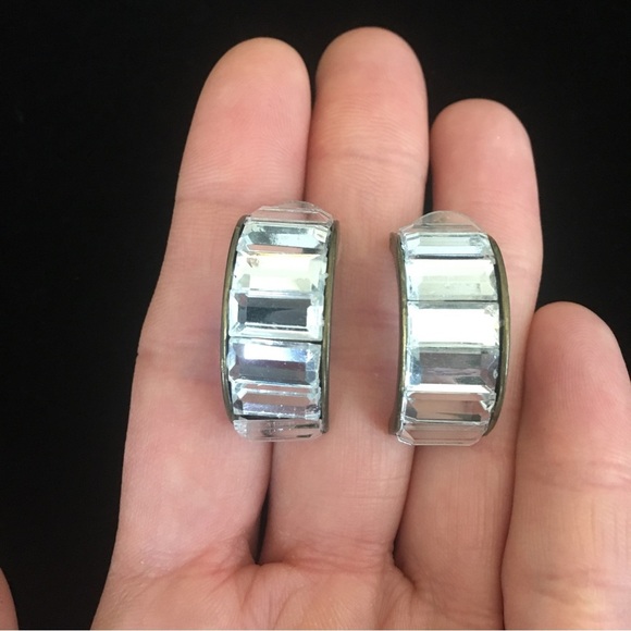 Chico’s Half Hoop White Rhinestone Crystal Earrings - Picture 4 of 6